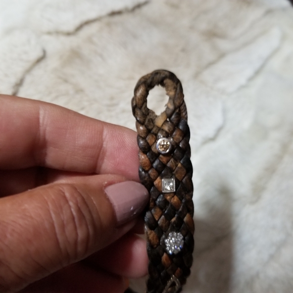 LEATHER 18/14K ANTIQUE DIAMOND SAPPHIRE BRACELET - Picture 8 of 11